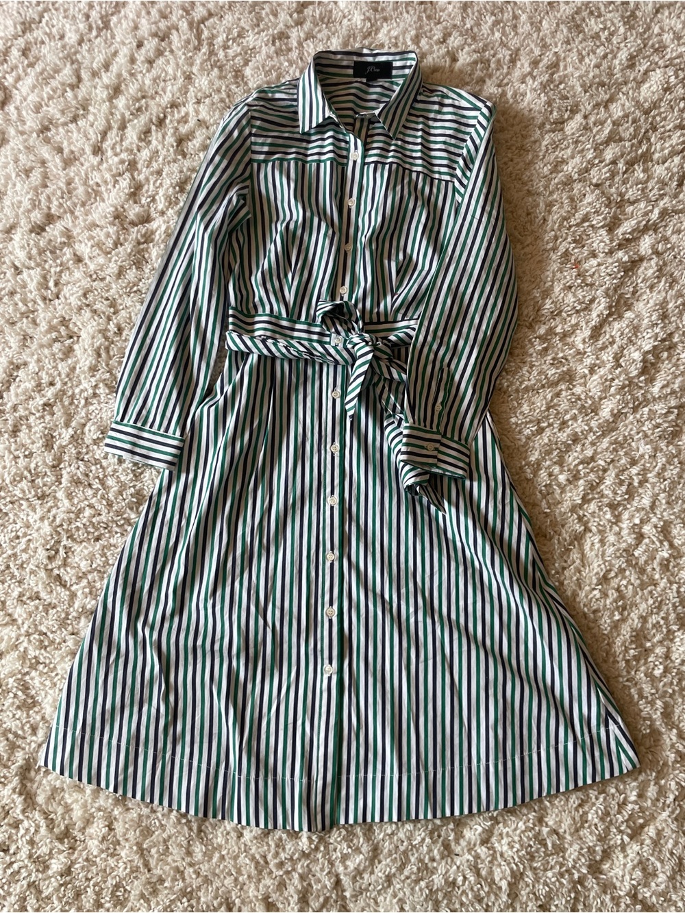 Striped Button-Front Shirt Dress with Waist Tie